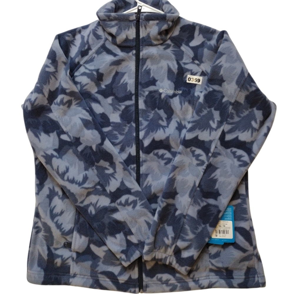 Columbia Sawyer Rapids Fleece Jacket Women XL Blue Floral Full Zip Casual